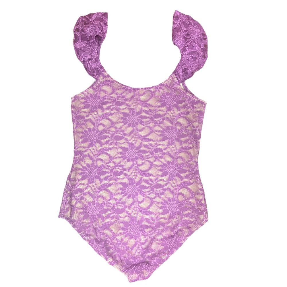 Lace overlay pink purple bodysuit vintage 90’s size Medium
